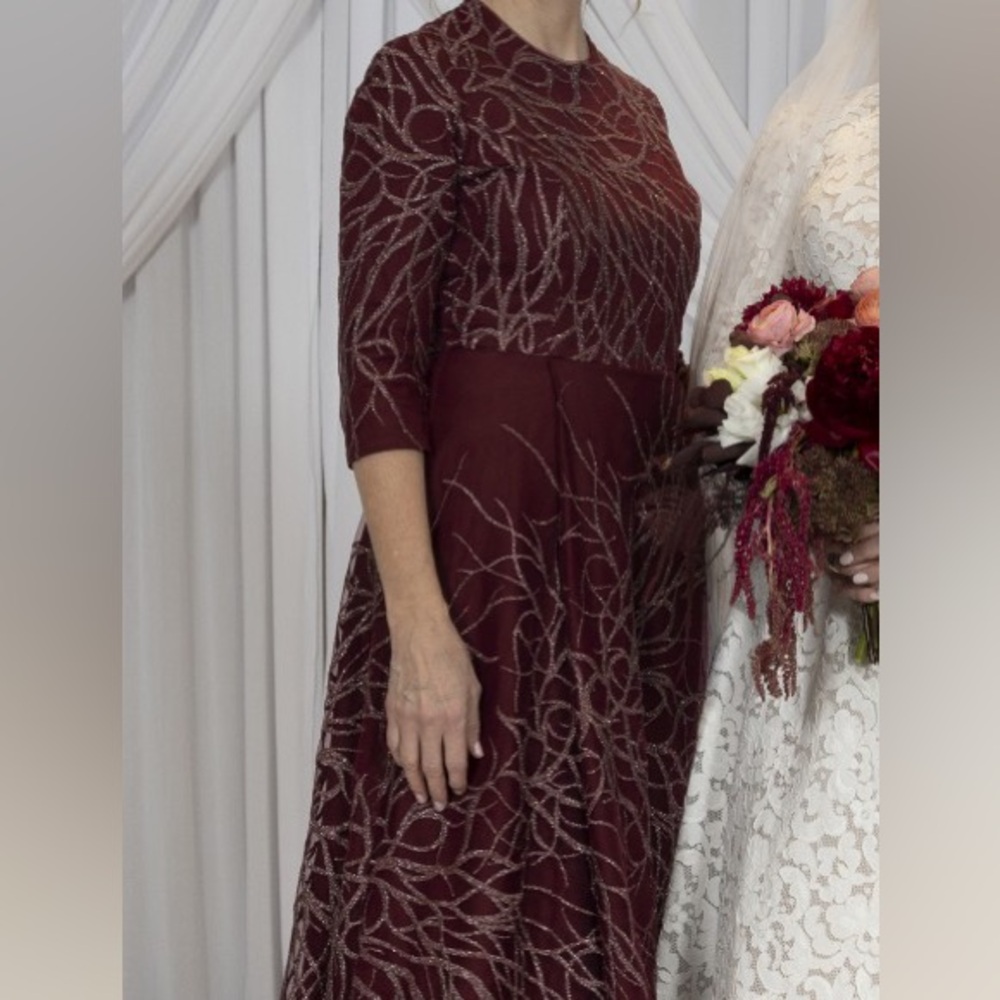 Maroon Evening Gown with Silver etching (one of a kind)